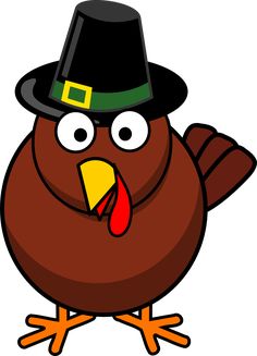 a cartoon turkey wearing a pilgrim hat