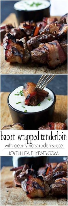 bacon wrapped tenderloin with creamy ranch dressing is an easy and delicious side dish