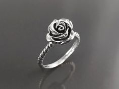 Rose Blossom Ring Sterling Silver Romantic Rose Flower | Etsy Rose Ring Flower, Promise Jewelry, Silver Rose Ring, Flower Engagement, Unique Silver Rings, Rose Blossom, Silver Ring Designs, Flower Engagement Ring, Friendship Jewelry