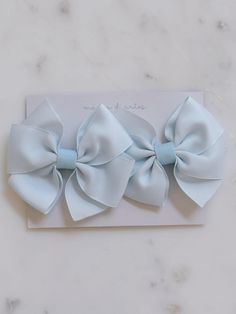 Girls Pair of baby blue grosgrain bows 4" length 3" height 2" thick ribbon Baby Blue Hair, Cute Hair Bows, Pastel Blue Hair, Blue Hair Bow, Blue Hair Bows, Hair Ribbons, Blue Bow, Fort Lauderdale, Pastel Blue