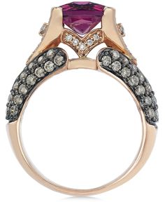 Add a little majesty to your everyday! This exquisite ring from Le Vian features a cushion-cut raspberry rhodolite Garnet (3 ct. t.w.) and chocolate diamonds (1-1/5 ct. t.w.) set in 14k rose gold with white diamond accents. Size 7. Luxury Jewelry Rings, Levian Rings, Chocolate Diamond Ring, 14k Rose Gold Jewelry, Levian Jewelry, Chocolate Diamond, Rhodolite Garnet Ring, Macys Jewelry, Ring Accessories