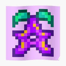 an image of a pixel art style character with purple and yellow colors on the face