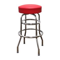 a red stool with chrome frame and footrests on an isolated white background photo