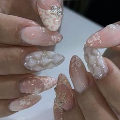 Almond Nails Charms, Gel X Almond Nails, Gel X Almond, Corset Nails, Pink Gel, Music On Spotify, Polygel Nails, Really Cute Nails