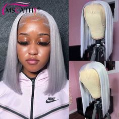 13x4 Silver Grey Short Bob Wig with Baby Hairline Brazilian Virgin Human Hair HD Lace Frontal Wigs for Women Preplucked 150% Hd Lace Frontal Wigs, Grey Bob, Hd Lace Frontal, Lace Frontal Wigs, Short Bob Wigs, Bob Wig, Wigs For Women, Wigs Hair Extensions, Hd Lace