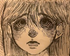 a drawing of a girl with big eyes