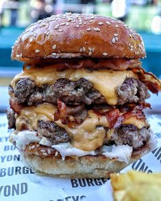 a cheeseburger with meat and onions on a bun