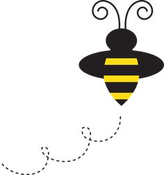 a bee flying through the air with a dotted line in front of it's back