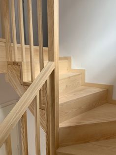 a close up view of some wooden stairs