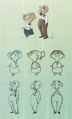 some cartoon characters are standing in different poses