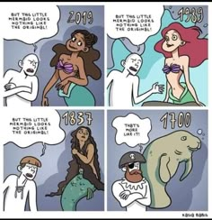 comic strip with mermaids talking to each other about the birth of their son and daughter