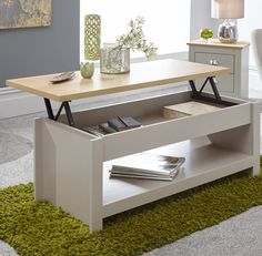 Please note: Your new furniture will arrive flatpacked and requires DIY assembly, but don't worry - assembly is easy! Designed in a contemporary country styling and finished in a choice of grey or cream colourways, the Lancaster lift-up coffee table would be a stylish addition to any living space. This self-assembly coffee table features an open shelf area and a lift-top design, allowing the top to extend up to provide a higher surface, whilst re Coffee Table In Living Room, Shallow Storage, Lift Up Coffee Table, Coffee Table With Shelf, Floor Shelf, Coffee Table Grey, Matching Furniture, Save Room