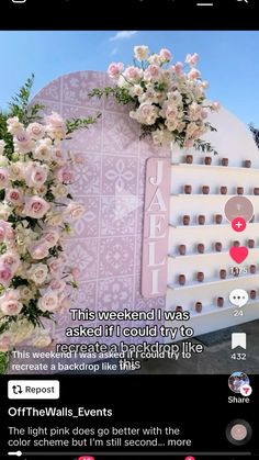 an image of a pink and white wedding arch with flowers on the front, text reads offthewalls events