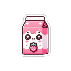 a pink sticker with a panda bear face and a strawberry in the jar on it