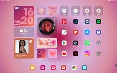 an image of a pink background with various social media icons on the bottom right corner