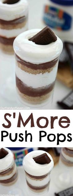 s'more push pops with chocolate and marshmallows in them on a table