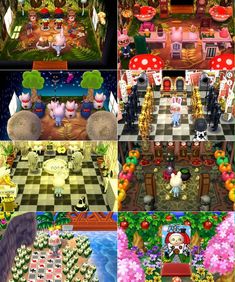 four different screens from the animal crossing game