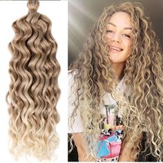 20" Ocean Wave Braiding Hair Extensions Synthetic Crochet Braids Hawaii Curls Ombre Curly Braids for Women   Description:  Style：                     Hawaii Curls Crochet Braiding Hair   Type:                        Ombre Ocean Wave   Material：               High Temperature Fibre Color：                   16 Colors as pictures show Weight:                 90gram/bundle(±5g) Length：                20 Inch Appearence：         Natural Shining User age group：   Generally Used By All Full Head: Beach Waves Hair Extensions, Cute Crochet Hairstyles, Crochet Wavy Hair, White Girl Braids, Wave Curly Hair, Long Afro, Crochet Braid Hair, Ocean Wave Crochet Hair, Crochet Braiding Hair