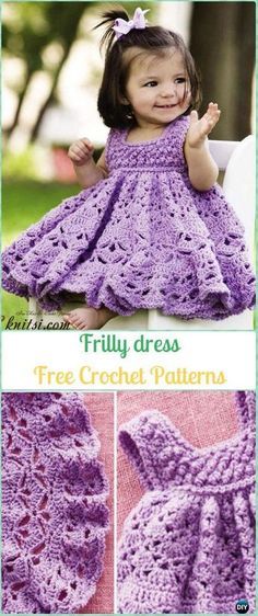 Crochet Frilly dress Free Pattern - Crochet Girls Dress Free Patterns Crochet Girls Dress, Crochet Spring Dresses, Crochet Dress Girl, Frilly Dress, Crochet Baby Sweaters, Crocheted Dress