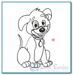 the cartoon dog is sitting down and smiling with his tongue out, it's outlined in