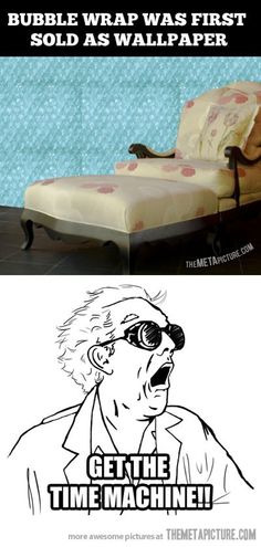 an image of a bed with glasses on it and the caption bubble wrap was first sold as wallpaper