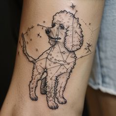 a dog with stars on its back is depicted in this tattoo design by the artist