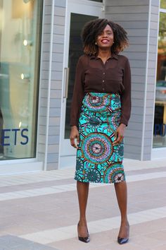 Pencil skirts are exceptionally flattering. A classic style of skirt, the Kenny Midi Pencil Skirt will lend you a sophisticated and upscale look, but with a colorful twist. This midi pencil skirt rests mid-calf at a length of 29-31 inches and features vibrant teal pattern with a hit of purple and brown. Handmade out of soft cotton, the pencil skirt offers a slim fit that adheres to your natural curves. It has been lined fully for your comfort and could be dry cleaned or hand washed   Zipper clos Diy Belt For Dresses, Teal Outfits, Hi Low Skirts, African Print Skirt, African Skirts, Pencil Skirt Outfits, Midi Pencil Skirt, Stella Jean, Fashion Pics