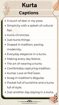 a poster with the words kurta captions on it