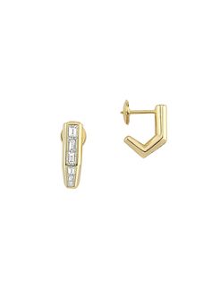 "Find ASCHER Bubble Callisto 18k Yellow & 1.27 Tcw Diamond Drop Earrings on Editorialist. From the Bubble Collection. Ascher's angular Callisto drop earrings are crafted of 18K yellow gold channel-set with glittering baguette diamonds. Diamonds, 1.27 tcw Diamond color grade: E-F Diamond clarity grade: VS 18K yellow gold Post back Imported SIZE About 0.79\"L. Ascher. Color: Gold." Bubble Collection, Diamond Color Grade, Baguette Diamonds, Earrings In Gold, Channel Set, Diamond Drops, Gold Drop Earrings, Fine Earrings, Baguette Diamond