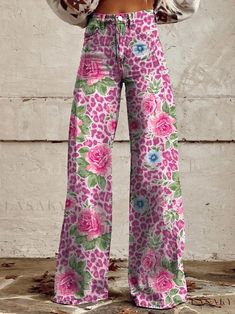 Lasaky - Casual Lightweight Wide Leg Pants with Denim-Inspired Design Floral Wide Leg Pants, Denim Pants Fashion, Stylist Outfit, American Western, Western Tops, Vintage Botanical, Western Dresses, Cool Fashion, Mixing Prints