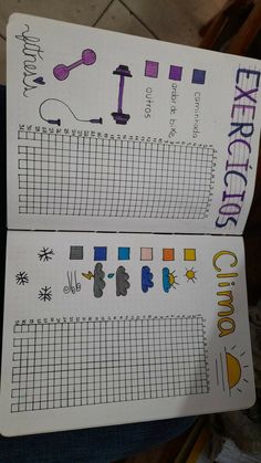 two notebooks that have different types of numbers and symbols on them, one is lined with graph paper