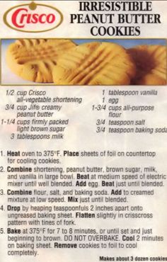 the instructions for how to make irresistiblely peanut butter cookies are shown in this recipe