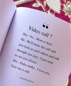 an open book with the words video call written in cursive writing on it