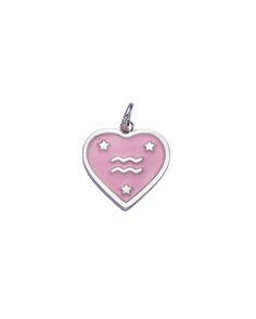 A heart shaped charm with a pink enamel zodiac design. Dimensions: 18mm Pink Heart Sterling Silver Charms, Pink Heart-shaped Sterling Silver Charms, Personalized Pink Heart Charms, Pink Heart Charms For Valentine's Day, Heart-shaped Pink Charms For Valentine's Day, Pisces Pink, Engagement Box, Bridesmaid Thank You, Zodiac Designs