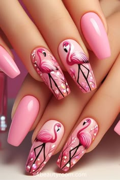 21 Pink Nail Ideas for a Gorgeous Manicure in 2024 Gorgeous Nails Summer, Flamingo Nail Art, Flamingo Nails