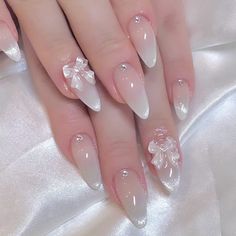 24pcs Sweet Cat Eye French Press on Nails Diamond-Pointed Three Dimensional Bow Knot Wearable Nail Stalletio Nails, Lolíta Nails, Ethereal Aesthetic Nails, Soft Feminine Nails, Angelcore Nails, Babydoll Nails, Wonyoung Nails, Church Nails, Sleepy Sanrio