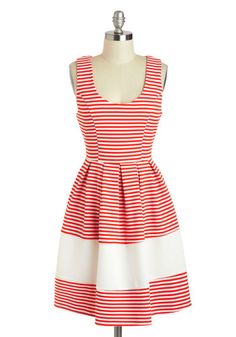 red and white stripe fit and flare sleeveless dress with princess seaming - Performance on the Pier Dress, #ModCloth Formal Outfits, Vintage Inspired Dresses, Get Dressed, Cute Fashion, Day Dresses