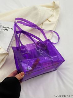 BagForLove - Compact Transparent Purple PVC Mini Tote Bag Product Description Color Purple Type Square Bag Bag Size Mini Strap Type Double Handle Pattern Type Plain Style Fashionable Material PVC Size Chart INCH CM Strap Length Bag Length Bag Width Bag Height Handle Height 45.3 inch 7.9 inch 3.5 inch 5.9 inch 4.7 inch Strap Length Bag Length Bag Width Bag Height Handle Height 115 cm 20 cm 9 cm 15 cm 12 cm Details Pictures Similar Products h2 { text-align: center; } /* æ¢è¡ */ li{ white-space: normal; word-break: break-all; word-wrap: break-word; } .red-box { width: 100%; display: flex; flex-direction: row; flex-wrap: wrap; justify-content: center; } .red-box > div { width: 190px; height: 250px; margin: 10px; } .red-box > div > a > img { width: 190px; height: 250px; } .size-box { width: 1 Casual Plastic Bags With Clear Strap, Casual Clear Shopping Bag, Casual Clear Bag For Shopping, Rectangular Plastic Shoulder Bag For School, Casual Clear Bags For Shopping, Summer School Bags Made Of Plastic, Summer School Plastic Bags, Rectangular Plastic School Shoulder Bag, Plastic School Bags For Summer