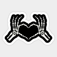 two hands in the shape of a heart sticker on a white background with black outline