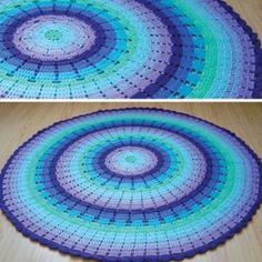 two circular rugs with different colors and patterns on the bottom, one is blue and green