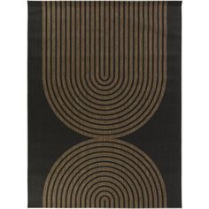 a black and brown rug with circles on it