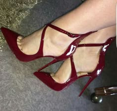 Burgundy Shoes, Red High Heels, Red High, Stiletto Pumps, Leather Cross