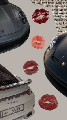 some cars with lipstick on them are shown