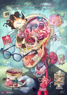 the anatomy of a human head with various parts labeled in it and an illustration of its functions