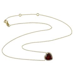 14KT:2.839g, Diamond:0.17ct, Garnet:3.61ct, Fine Jewelry Yellow Gold Garnet Necklaces, Red Garnet Pendant Jewelry, Red Garnet Pendant Necklace, Luxury Yellow Gold Garnet Necklace, Garnet Heart Necklace, Faceted Garnet Red Necklace, Garnet Heart, Red Garnet, Diamond Pendant