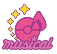 the word musical is written in pink and purple with yellow stars around it on a white background