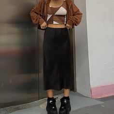 Harajuku Skirt, Split Midi Skirt, Black Skirt Outfits, Skirt Streetwear, High Waist Long Skirt, Leg Split, Rock Outfit, Skirt Y2k, Y2k Aesthetic Outfits