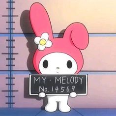 a cartoon character holding a sign that says my melody