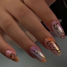 30 Best Fall 2023 Nail Designs to Inspire You Nail Inspo Gold, Cute Fall Nail Inspo, Copper Nails Designs, Fall Nails 2023, Metallic Nails Design, Copper Nails, 2023 Nail, Metallic Nail, Nail Logo