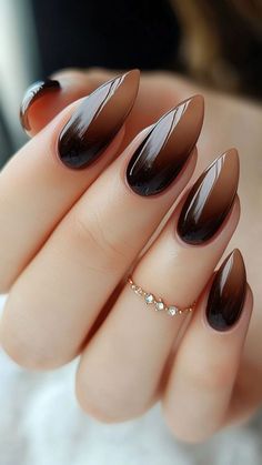 Get inspired with gorgeous fall nail designs that are perfect for both fall and winter seasons. Try these cozy colors and trendy patterns! #fallnails #winternaildesigns #fallnailtrends #winternails2024 Beautiful Brown Nails, Nail 2024 Designs, Dark October Nails, Ombre Nail Almond Shape, Nails Acrylic Fall Colors Design, Fall Brown Gel Nails, Yellow And Black Ombre Nails, Nail Chocolate Color, Black And Brown Ombre Nails